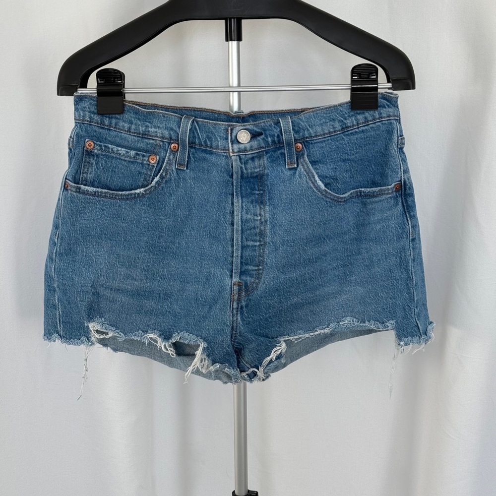 Levi's 501 Blue Jean Shorts High-Waisted Distressed